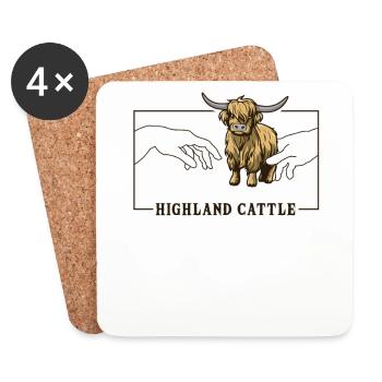 Michelangelo Creation of Adam Highland Cow - Coasters (set of 4) - white - Front