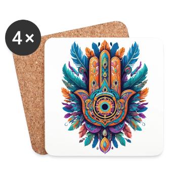Spirituelle Hamsa Hand Federn Aesthetic Design - Untersetzer (4er-Set) - Weiß - Vorne