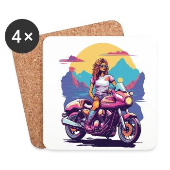 Retro Motorcycle Girl Biker Aesthetics Design - Coasters (set of 4) - white - Front