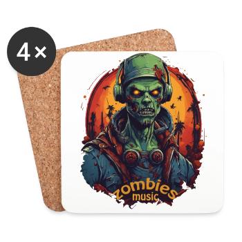 ZOMBIE DJ LISTINING À LA MUSIQUE, HALLOWEEN HORREUR - Dessous de verre (lot de 4) - blanc - Devant