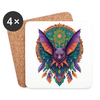 Flughund Mandala Traumfänger Design - Untersetzer (4er-Set) - Weiß - Vorne