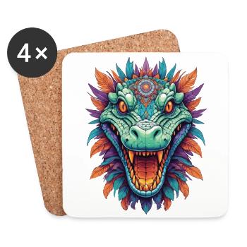 Krokodil Mandala Tiergeist Traumfänger Design - Untersetzer (4er-Set) - Weiß - Vorne