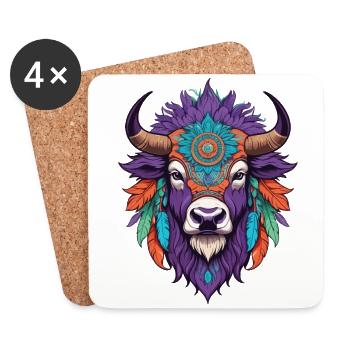 Bison Spiritual Mandala Dream Catcher Design - Coasters (set of 4) - white - Front