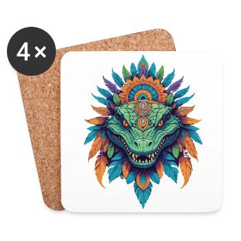 Crocodile Totem Animal Mandala Design - Coasters (set of 4) - white - Front