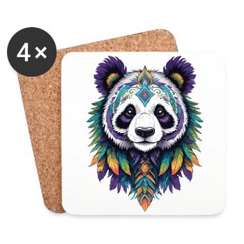 Panda ours Mandala Dream Catcher Design - Dessous de verre (lot de 4) - blanc - Devant
