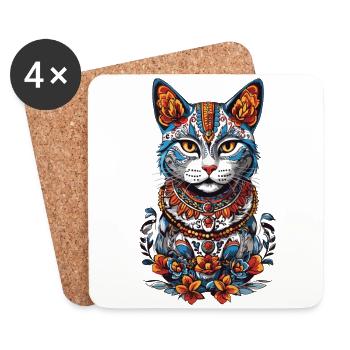 Mexican Cat Decoration for Cat Lovers - Coasters (set of 4) - white - Front