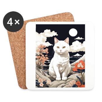 Asian Cat Cute Pet Love - Coasters (set of 4) - white - Front