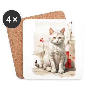 Hauskatzen Besitzer Niedliche Katze Katzen Dame - Untersetzer (4er-Set) - Weiß - Vorne