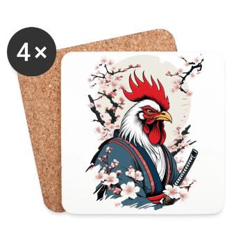Vintage Hahn Samurai Ukiyo-E Style Design - Untersetzer (4er-Set) - Weiß - Vorne