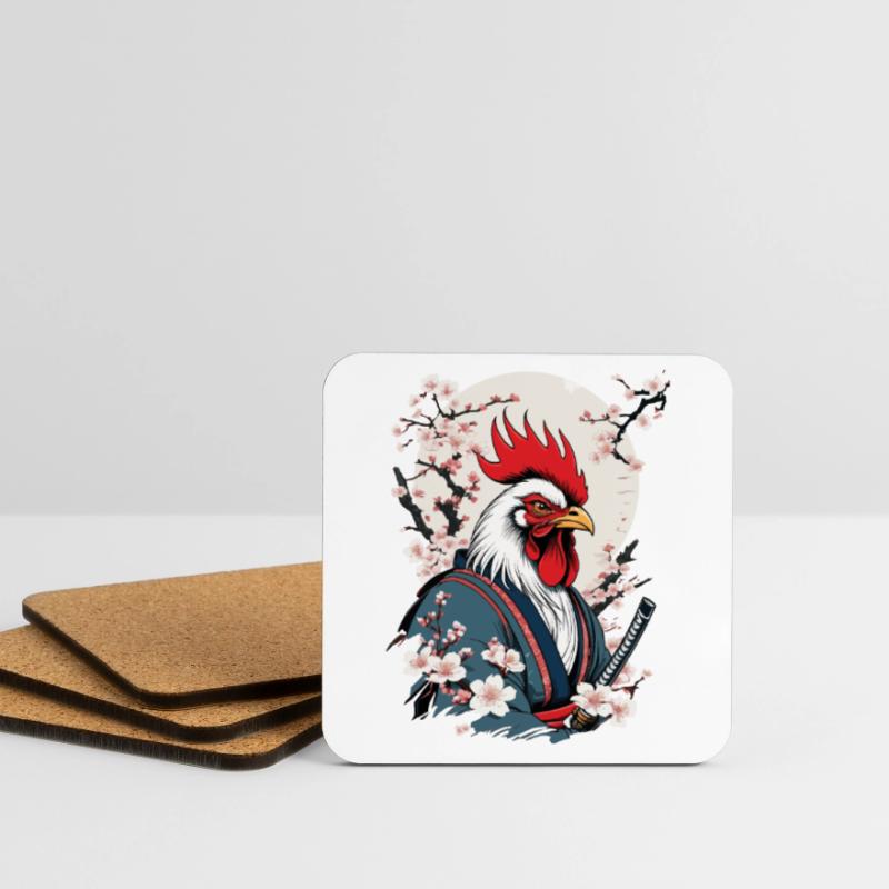 Vintage Hahn Samurai Ukiyo-E Style Design Untersetzer (4er-Set)