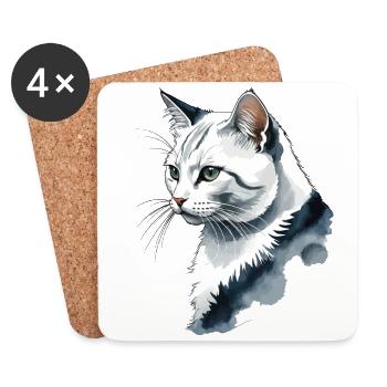 Conception de chat mignon pour les propriétaires de chats domestiques - Dessous de verre (lot de 4) - blanc - Devant