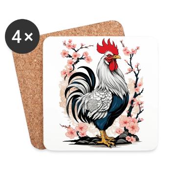 Asian Rooster Aesthetics For Chicken Lovers - Coasters (set of 4) - white - Front
