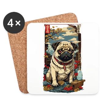 Mops Hund Im Vintage Japan Sake Kunst - Untersetzer (4er-Set) - Weiß - Vorne