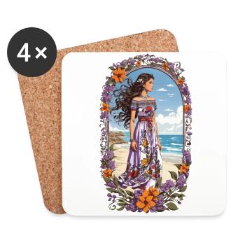 Spanische Schönheit Vintage Blumen Bohemian - Untersetzer (4er-Set) - Weiß - Vorne