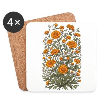 Vintage Blumen Design Tagetes Ästhetik - Untersetzer (4er-Set) - Weiß - Vorne