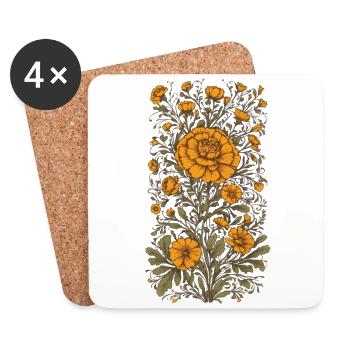 Tagetes Floral Decoration Aesthetic Vintage Streetwear - Coasters (set of 4) - white - Front