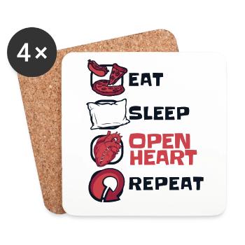 Manger, dormir, cœur ouvert, répéter le cathéter à cœur ouvert - Dessous de verre (lot de 4) - blanc - Devant