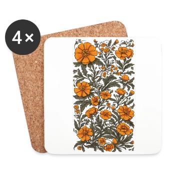 Tagetes Vintage Blumen Design Ästhetische - Untersetzer (4er-Set) - Weiß - Vorne