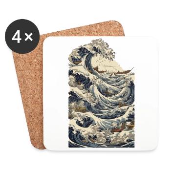 Japan Ukiyo-E Kapitän Deko Segelboot Vintage - Untersetzer (4er-Set) - Weiß - Vorne