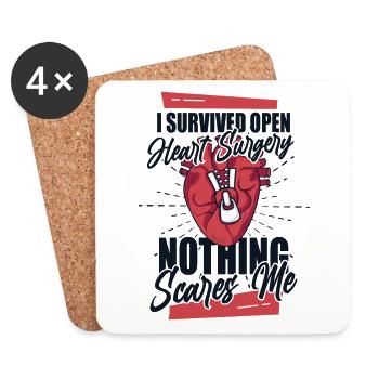 J’ai survécu à une opération à cœur ouvert Stimulateurs cardiaques Ouvert - Dessous de verre (lot de 4) - blanc - Devant