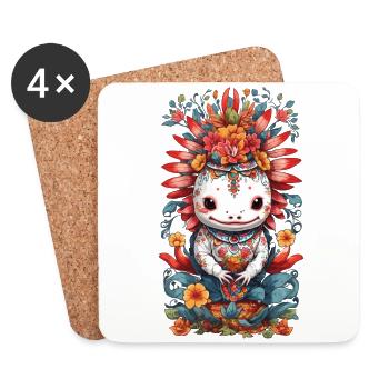Esthétique mexicaine Floral Axolotl pour animaux de compagnie - Dessous de verre (lot de 4) - blanc - Devant