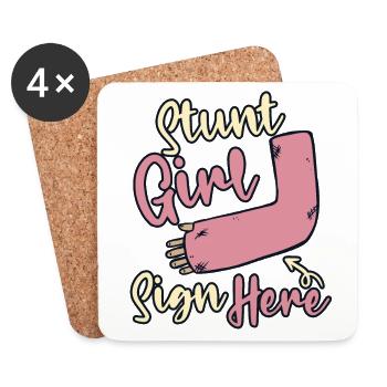 Stunt Girl Schild hier gebrochener Knochen gebrochener Finger - Untersetzer (4er-Set) - Weiß - Vorne
