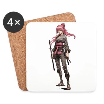 Anime Girl Japanese Ninja - Coasters (set of 4) - white - Front