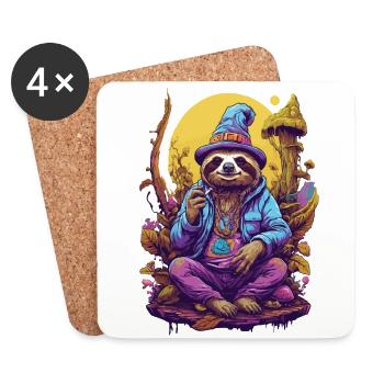 Sloth Psychedelic Art Woodland Mushrooms Music Festival - Coasters (set of 4) - white - Front