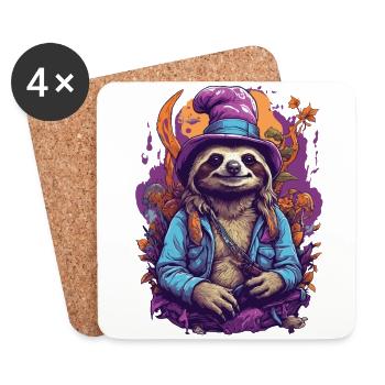 Sloth Psychedelic Art Woodland Mushrooms Music Festival - Coasters (set of 4) - white - Front