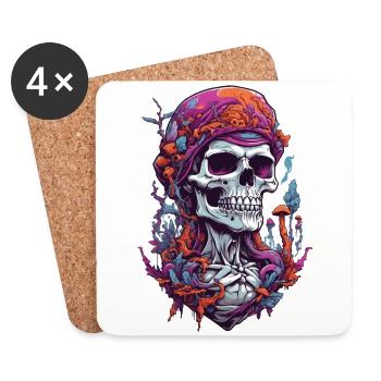 Psychedelic Art Skull Music Festival Mushrooms - Coasters (set of 4) - white - Front