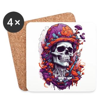 Psychedelic Skull Art Woodland Mushrooms Music Festival - Coasters (set of 4) - white - Front