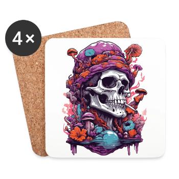 Psychedelic Skull Forest Mushrooms Music Festival Art - Coasters (set of 4) - white - Front