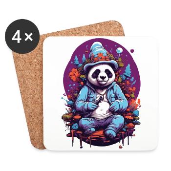 Panda Bear Psychedelic Art Music Forest Mushrooms - Coasters (set of 4) - white - Front