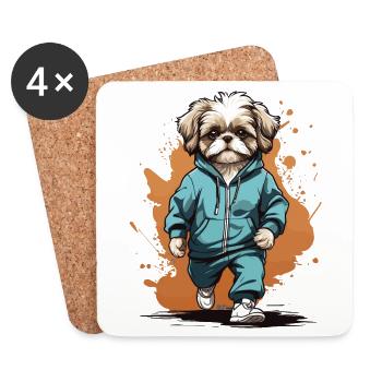 Shih Tzu Streetwear Jogging Aesthetic Fitness - Coasters (set of 4) - white - Front