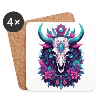 Skull Spiritual Mandala Animal Dream Catcher - Coasters (set of 4) - white - Front