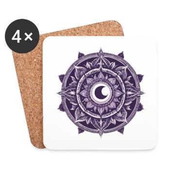Moon Mandala Design Aesthetic Pattern - Coasters (set of 4) - white - Front
