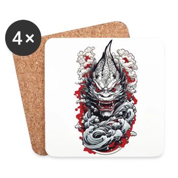 Sea Monster Aesthetic Yokai Oni Japan Vintage - Coasters (set of 4) - white - Front