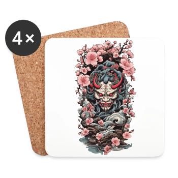 Fleurs de cerisier Yokai Oni Ukiyo-E Esthétique Japon - Dessous de verre (lot de 4) - blanc - Devant