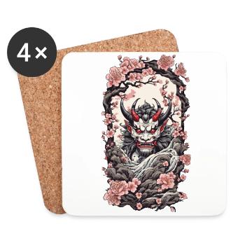 Cherry Blossom Yokai Oni Japanese Demon Design - Coasters (set of 4) - white - Front