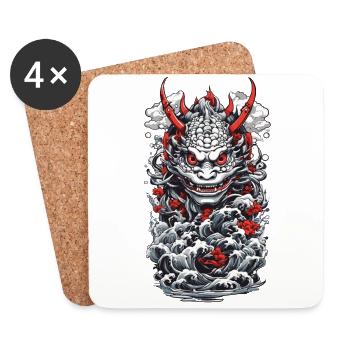 Seeungeheuer Aesthetic Yokai Japanischer Oni - Untersetzer (4er-Set) - Weiß - Vorne