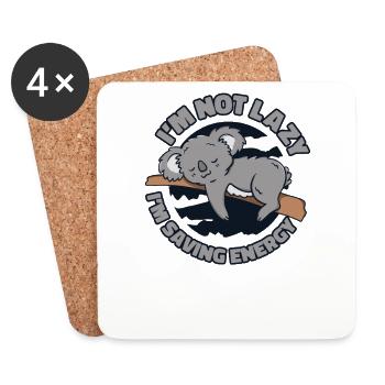 Not Lazy Saving Energy Koalabear Eucalyptus Koala - Coasters (set of 4) - white - Front