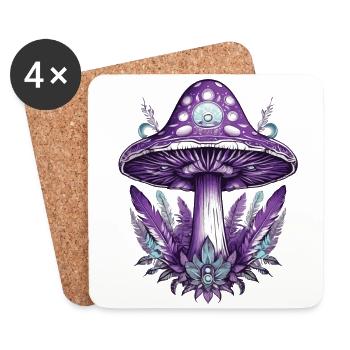 Feather Mandala Mushrooms Spiritual Dream Catcher - Coasters (set of 4) - white - Front