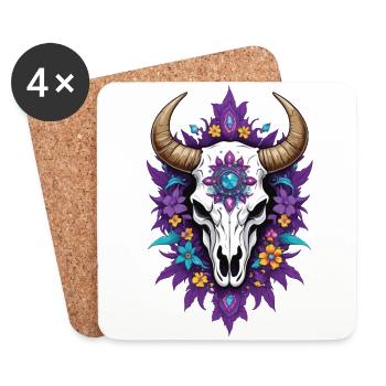 Feder Mandala Bull Skull Spirituelles Design - Untersetzer (4er-Set) - Weiß - Vorne