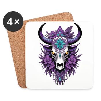 Bull Skull Feder Mandala Spirituelles Design - Untersetzer (4er-Set) - Weiß - Vorne