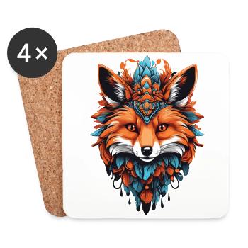 Fox Spiritual Mandala Dream Catcher Design - Coasters (set of 4) - white - Front