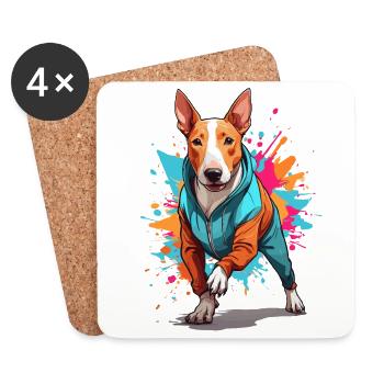 Bull Terrier Streetwear Jogging Aesthetic Style - Coasters (set of 4) - white - Front