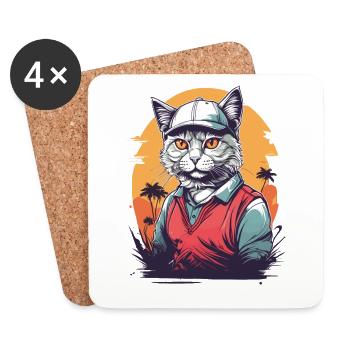 Katzen Golfer Golfspieler Streetwear Design - Untersetzer (4er-Set) - Weiß - Vorne
