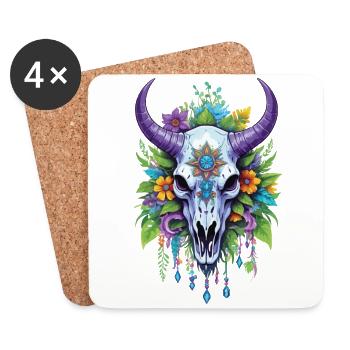 Spiritual Mandala with Bull Skull - Coasters (set of 4) - white - Front