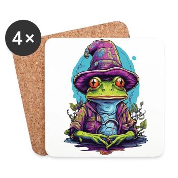 Grenouille mystique avec chapeau magique - Dessous de verre (lot de 4) - blanc - Devant