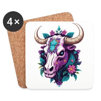 Bull Skull Spiritual Mandala Dream Catcher - Coasters (set of 4) - white - Front